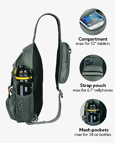 WATERFLY Packable Small Crossbody Sling Backpack Shoulder Chest Bag Daypack for Hiking Traveling Grey - color: Grey