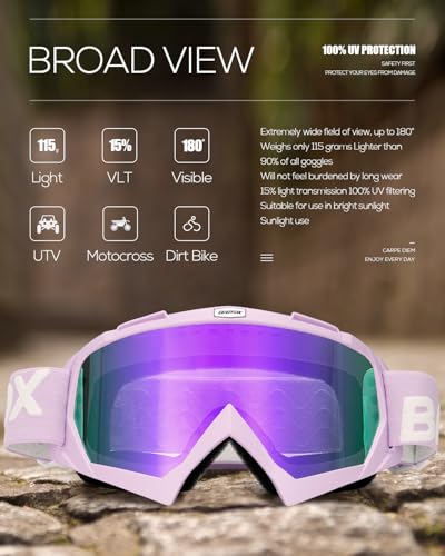 Motorcycle Glasses Goggles Dirt Bike Motocross Safety ATV Tactical Riding (Hd Violet-violet, Adult) - color: Hd Violet-violet