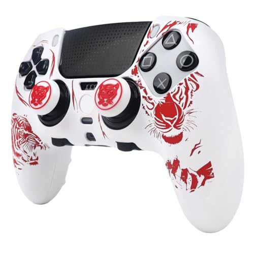 RALAN Tiger Silicone Controller Skins with 2 Thumb Gripsr Compatible with PS5 Dualsense Edge Controller Play Station 5 Accessories, Sweat-Proof Anti-Slip Cover Skin Protecto - color: Tiger White Red