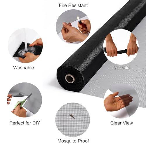 59 in x 100 ft Fiberglass Window Screen Mesh, Window Screen Replacement, Screen Door Mesh, Screen Mesh Roll, Porch Screens for Patios Outside Outdoor, Heavy Duty Window Screens for House Windows - size: 59 in x 100 ft