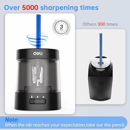 Deli Electric Pencil Sharpener, Automatic Pencil Sharpeners, Black - color: Black