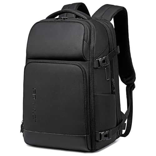 FENRUIEN Expandable Carry On Travel Backpack, 17 Inch TSA Friendly Work Backpack with USB Charging Port, Black - color: Black, size: Large