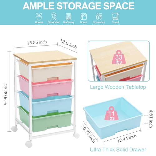 Utility Cart with 4 Drawers, Rolling Storage Cart with Drawers, Rainbow - color: Rainbow, size: 4 Drawers