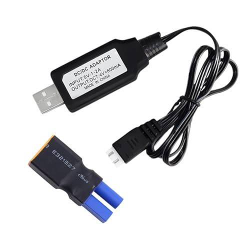 RC Battery Accessory Kit,No Wires XT90 Male (Yellow) Connector Switch to EC5 Female (red) Adapter, for Remote Control Toy Boat FPV Drone Car etc - 1 Pcs with 7.4V USB Charger Cable