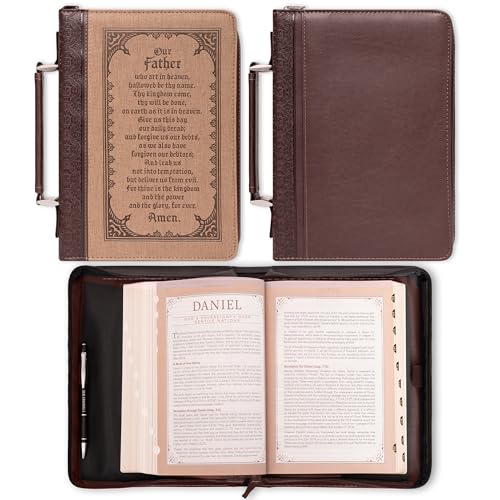 Christian Art Gifts Faux Leather Bible Cover: The Lord’s Prayer, Brown/Tan