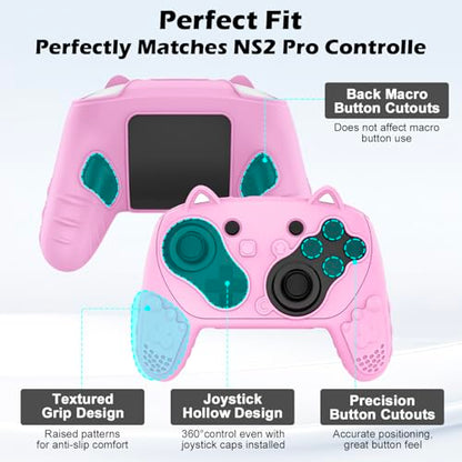 Silicone Controller Case Set Compatible with Nintendo Switch 2 Pro, Gamepad Accessories - Protective Softshell Cover with 6 Thumb Grips, Shock-Resistant & Ergonomic Comfort Grip Design (Pink) - color: Pink