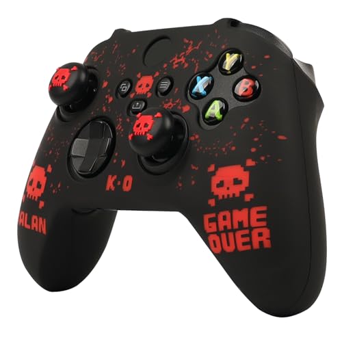Pixelated Skull Controller Skin Compatible with Xbox Series X Wireless Controller, RALAN Protector Case， Customised Thumb Grips Cap - color: Pixelated Skull Black Red