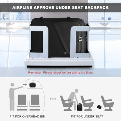 Kono Travel Backpack Airline Approved Overhead Bin Personal Item Bag - color: Black, size: Medium