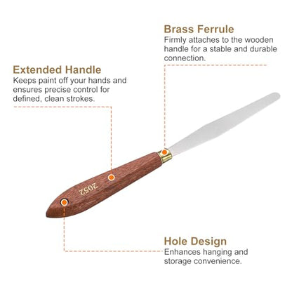 HARFINGTON 2pcs Palette Knife Painting Tool 4.33" x 0.59" Stainless Steel Teardrop Blade 8.66" Length Spatula Painting Pallet Knives with Hole Beech Wood Handle for Acrylic Canvas, Red/Silver - size: 8.66" x 0.59" x 4.33"