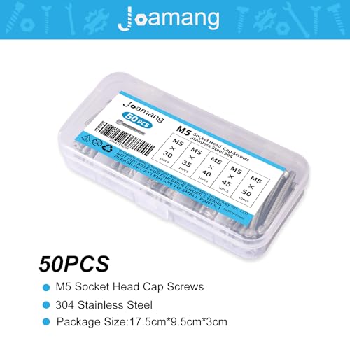 M5 x 30mm 35mm 40mm 45mm 50mm Socket Head Cap Screws Bolts, Stainless Steel 304, Metric Allen Hex Drive, Bright Finish, Fully Threaded, Assortment Kit 50PCS - size: Socket M5x30-50 mm
