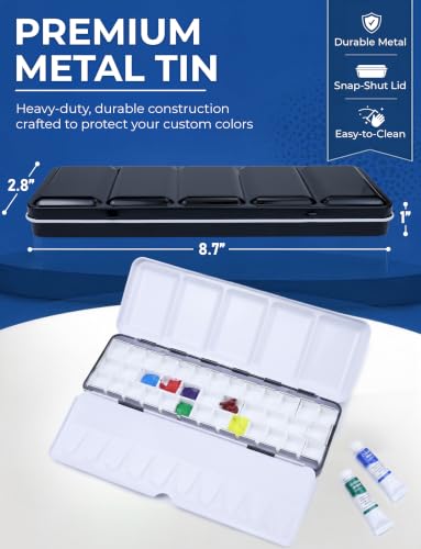 DUGATO Medium Empty Watercolor Palette Tin with Lid, Holds 37 Half Pans - size: Medium