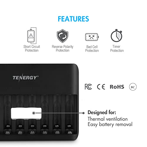 Tenergy TN477U 8-Bay Fast Charger for NiMH/NiCD AA AAA Rechargeable Batteries with 8pcs 1000mah AAA Rechargeable Batteries - size: 8AAA + Charger