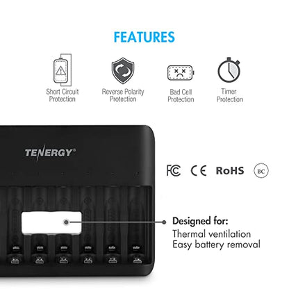 Tenergy TN477U 8-Bay Fast Charger for NiMH/NiCD AA AAA Rechargeable Batteries with 8pcs 1000mah AAA Rechargeable Batteries - size: 8AAA + Charger