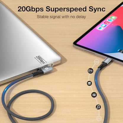 Right Angle USB C Cable 1ft, 12 inch 240W Short USBC to USBC 3.2 Cable - color: Grey, size: 1ft