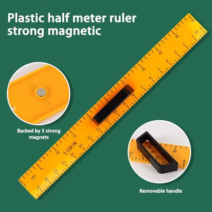 Magnetic Geometry Tool, Protractor, Triangle Rulers Easy Attachment Blackboard Measurement Kit, Teacher Board Protractor Multi-Purpose Kit Large Teaching Aids (Four-Piece Set) - style: Four-piece set