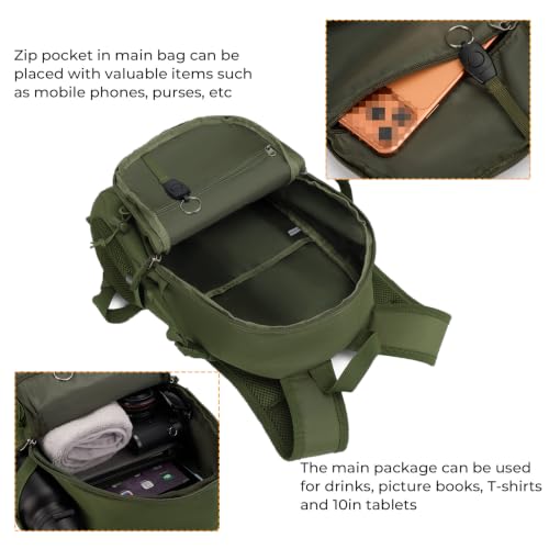ArcEnCiel 10L/20L Mini X-Small Tactical Backpack MOLLE Daypack Gear Pack Camping Bag with Patch - color: Green, size: 10L