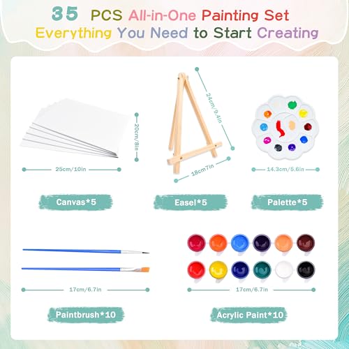 5 Pack 8x10 Canvas and Easel Set, Paint and Sip Kit for Adults Party