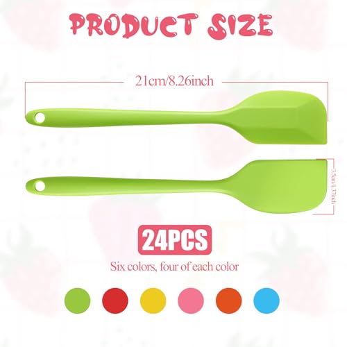 JJUNW 24 Pieces Small Silicone Spatulas, 8.3 inch 6 Colors - size: 8.26"L x 1.37"W