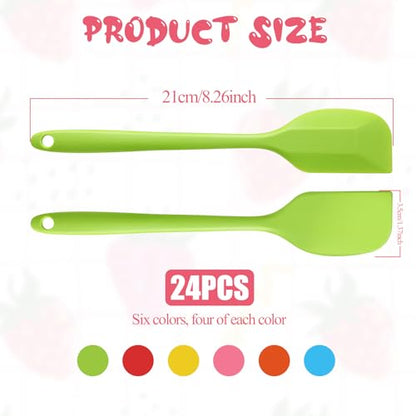 JJUNW 24 Pieces Small Silicone Spatulas, 8.3 inch 6 Colors - size: 8.26"L x 1.37"W