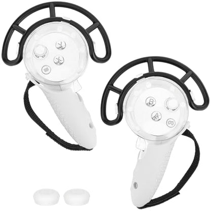 Geekria VR Controller Protector Set Compatible with Meta Quest 3, Clear Shell Bumper Guard with Adjustable Knuckle Straps & Joystick Caps, Anti-Collision Grip Cover (White, 1 Pair) - color: White