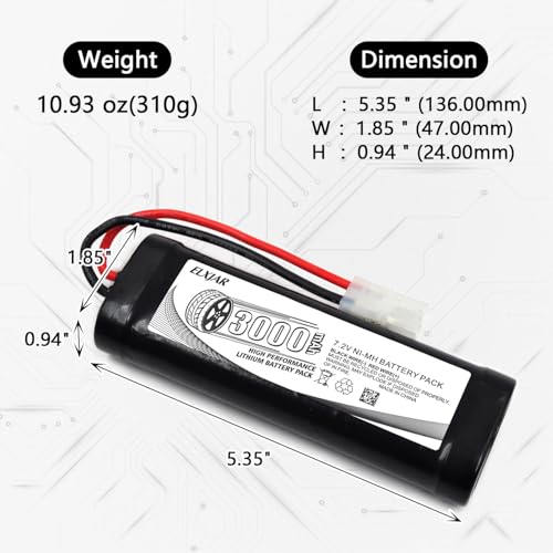 (2-Pack) 7.2V 3000mAh Ni-MH Battery with Tamiya Plug for RC Models - color: 7.2V 3000mAh Tamiya Plug