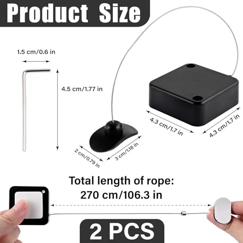 6.5 Ft Retractable Remote Control Tether Lock, Security Lanyard Lock with Adjustable Cable Leash Length Clasp for TV Remote, Game Conntroller, Tablets Showroom (2 PCS)