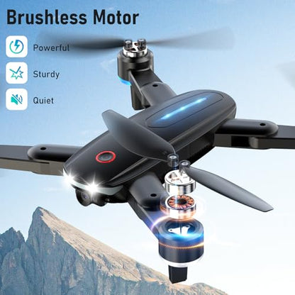Drone with Camera, Mini Drone for Kids with 1080P HD FPV Camera, Brushless Motor, One Key Take Off/Land, Altitude Hold, 360°Flip, Waypoint Fly, Gestures Selfie, 3 Speed, 2 Battery, Toys for Beginners