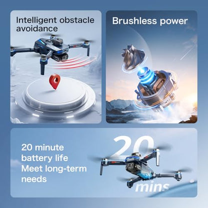 FPV Drone with HD Camera for Adults, RC Drones with 5 Inch LCD Screen on Controller, Obstacle Avoidance, Brushless Motor, One Key Start, Optical Flow Positioning, Headless Mode, Foldable RC Quadcopter with SD Card & 2 Batteries & Portable Carrying Case, U