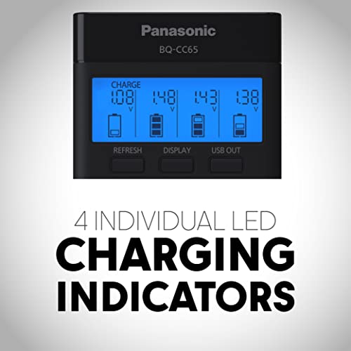 Panasonic BQ-CC65AKBBA Super Advanced eneloop pro and eneloop 4-Position Quick Charger with LCD Indicator Panel and USB Charging Port, Black - size: (Pack of 1)