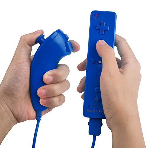 TechKen Motion Plus Wii Controllers 2Packs with Nunchucks, Wii Remote Controllers Compatible for wii and Wii U with Built in Motion Plus - color: blue+blue