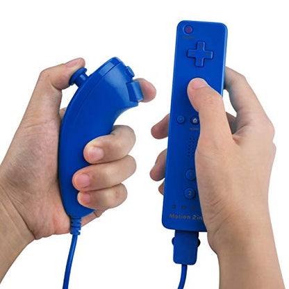 TechKen Motion Plus Wii Controllers 2Packs with Nunchucks, Wii Remote Controllers Compatible for wii and Wii U with Built in Motion Plus - color: blue+blue