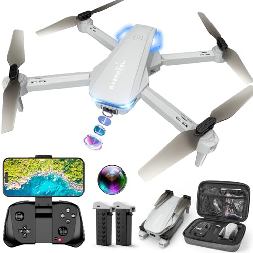 Drone with 1080P Camera for Beginners and Adults, Foldable Remote Control Quadcopter with Voice Control, Gestures Selfie, Altitude Hold, One Key Start, 3D Flips, 2 Batteries, Not water-proof, Toy for Beginners - color: Grey-white
