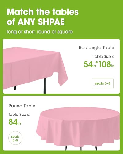 Pureegg Plastic Table Cloth Disposable 6 Pack, 54 x 108 Inch, Pink - color: Pink, size: 54" X 108" Rectangle
