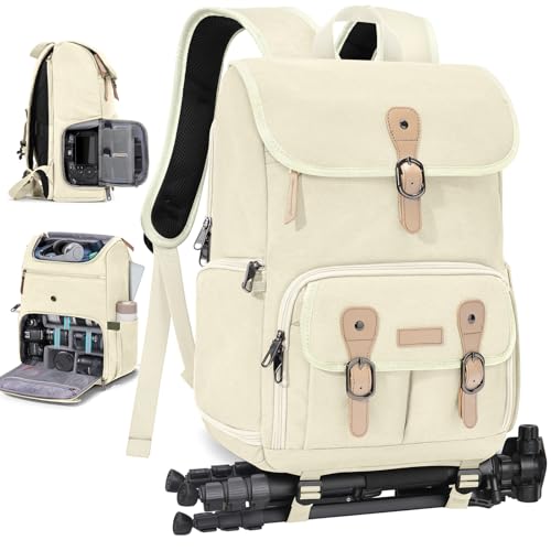 RAINSMORE Camera Backpack, DSLR SLR Mirrorless Camera Bag for Photographer - color: Beige
