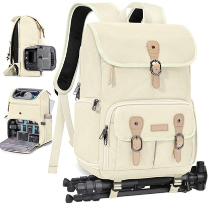 RAINSMORE Camera Backpack, DSLR SLR Mirrorless Camera Bag for Photographer - color: Beige