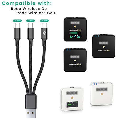 3-in-1 Charging Cable for Rode Wireless Pro, Go 2, Go 3 Microphones, 8-Inch - size: 8-Inch