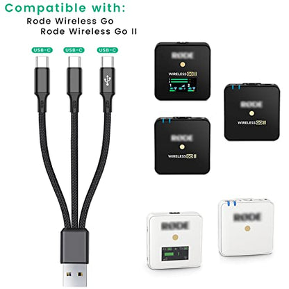 3-in-1 Charging Cable for Rode Wireless Pro, Go 2, Go 3 Microphones, 8-Inch - size: 8-Inch