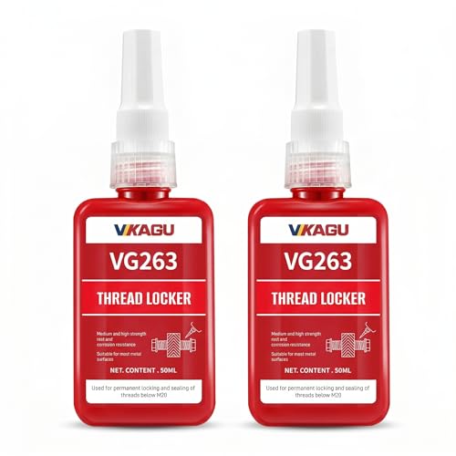 VIKAGU263 Red High Strength&Temp Threadlocker - Anaerobic Screw Glue Resists 230°C Heat, Oil & Chemicals - Medium Viscosity Glue for Bolts, Metal Fastener Lock 1.69Oz/50ml, 2 Pack - style: $15.99/50ML*2