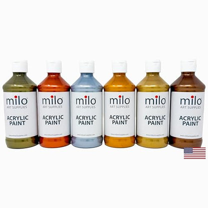 milo Metallic Acrylic Paint Set, 6 Metallic Colors, 8 oz Bottles - style: Metallic Set 6 x 8 oz