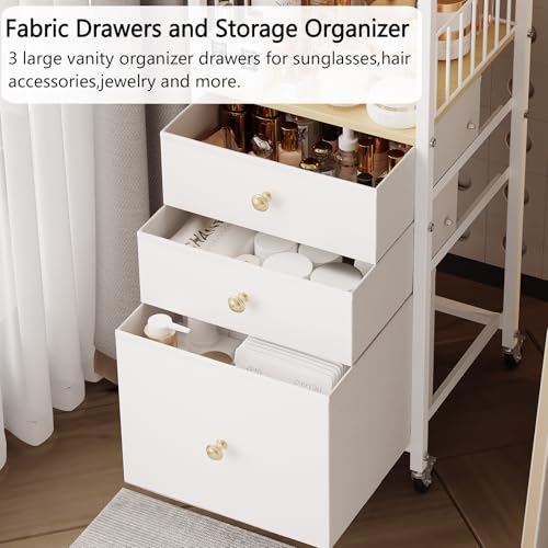 Makeup Organizer Cart with Drawers Rolling Makeup Cart for Bedroom - color: White