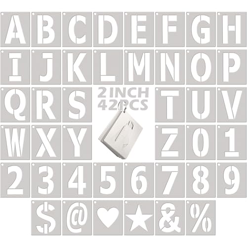 2 Inch Letter Stencils and Numbers: 42 PCS Symbol Alphabet Craft Stencils - size: 2 inch