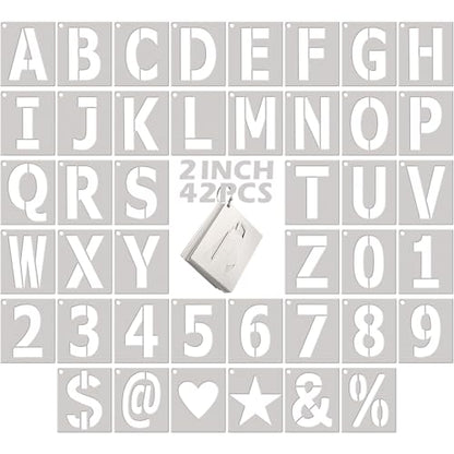2 Inch Letter Stencils and Numbers: 42 PCS Symbol Alphabet Craft Stencils - size: 2 inch