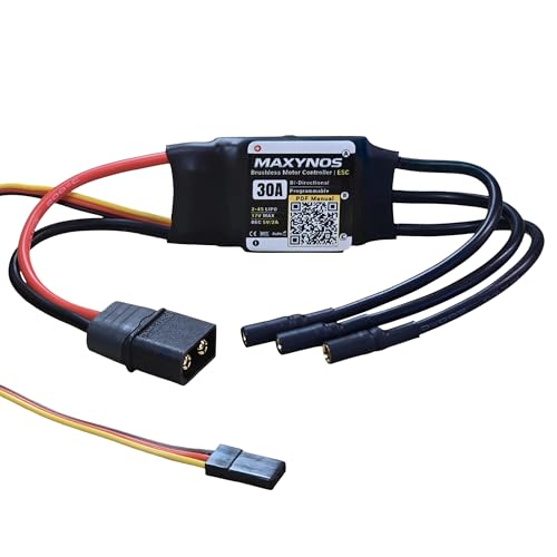 Bidirectional 30A Electronic Speed Controller, 2-4S Lipo ESC with XT60 Connector, 7.4-17V, for RC Vehicles, Drones, Robotics, & Underwater Thrusters - size: 30A