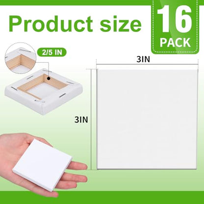 ESRICH Mini Stretched Canvas 16Pack 3x3inch, 2/5Inch Profile Art Primed Canvases for Painting, Cotton Small Professional Stretched Canvas for Kids and Art Supplies. - size: 16 Packs Stretched Canvas - 3*3in