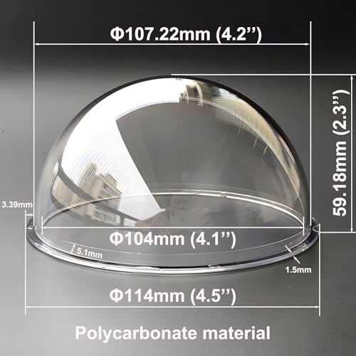 4.2 Inch Clear Dome Cover Transparent Hemisphere Camera Lens Protective Cover, Polycarbonate Plastic Glass Security CCTV Camera Case, Dome Outer Diameter 107mm
