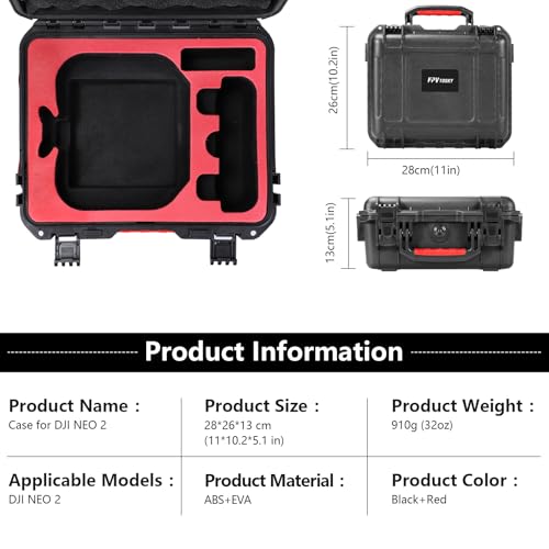 FPVtosky NEO 2 Case, Waterproof HardCase for DJI NEO 2 Fly More Combo Accessories, fits DJI RC-N3 Remote Controller [CASE ONLY]