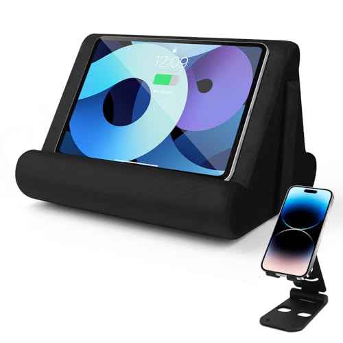 Universal Tablet Cushion Stand - Multi-Angle Lazy Holder with Net Pocket & Phone Stands Options for Lap, Knee, Sofa, Bed (Black) - color: Black