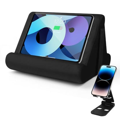 Universal Tablet Cushion Stand - Multi-Angle Lazy Holder with Net Pocket & Phone Stands Options for Lap, Knee, Sofa, Bed (Black) - color: Black