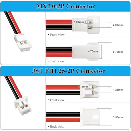2Pcs 3.7V 150mAh Lipo Battery for RC Toy & Model (PH1.25) - size: 150mAh-PH1.25