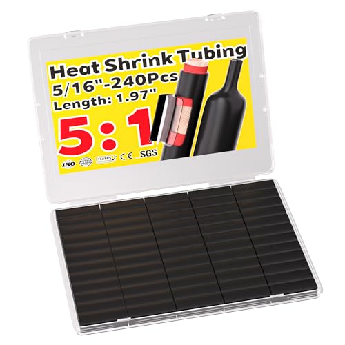 TKDMR 240Pcs 5:1 Heat Shrink Tubing Kit 5/16" Adhesive Lined,Black - color: Black, size: 5/16"-240Pcs